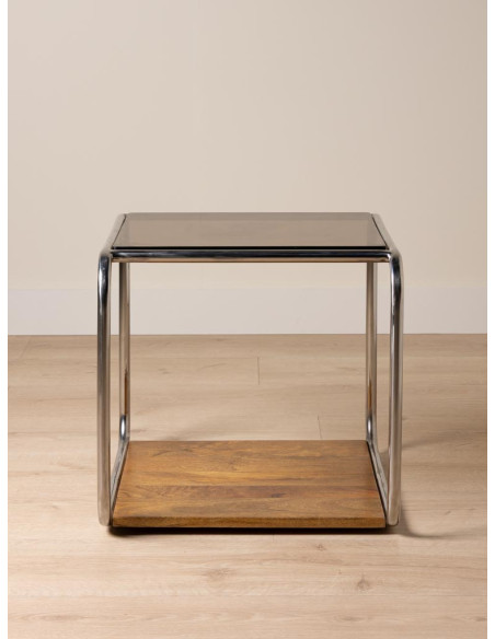 Table d’appoint verre fumé chrome et bois 51x44x42,5 cm Smokey  - 5