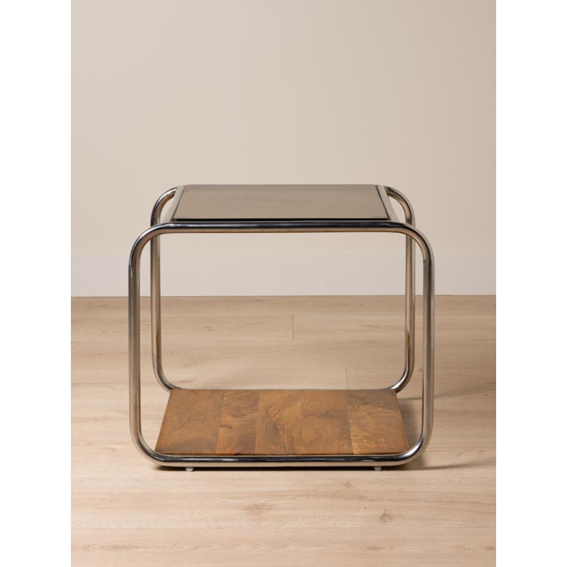 Table d’appoint verre fumé chrome et bois 51x44x42,5 cm Smokey  - 3