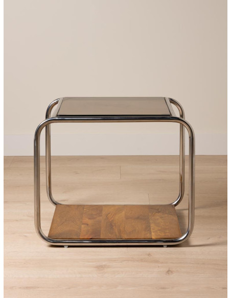 Table d’appoint verre fumé chrome et bois 51x44x42,5 cm Smokey  - 3