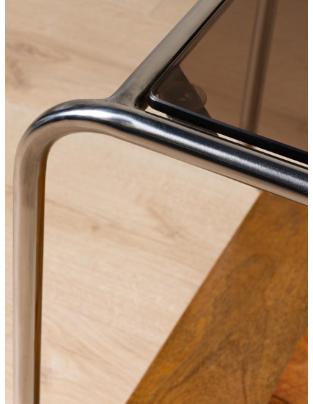 Table d’appoint verre fumé chrome et bois 51x44x42,5 cm Smokey  - 6