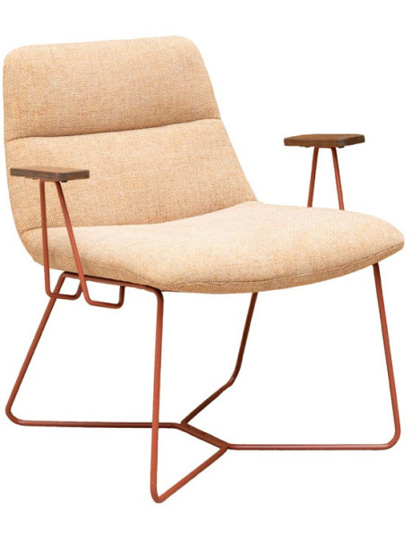 Fauteuil lounge beige accoudoirs bois Stiléo  - 1