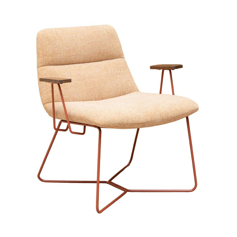 Fauteuil lounge beige accoudoirs bois Stiléo  - 1