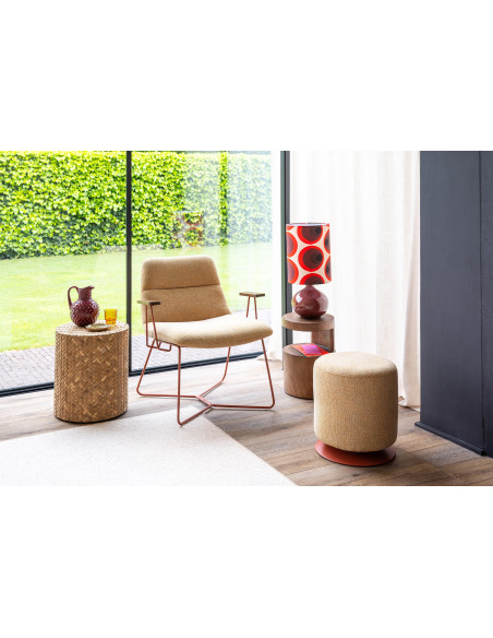 Fauteuil lounge beige accoudoirs bois Stiléo  - 2