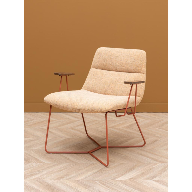 Fauteuil lounge beige accoudoirs bois Stiléo  - 3