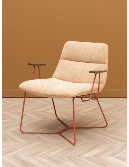 Fauteuil lounge beige accoudoirs bois Stiléo  - 3