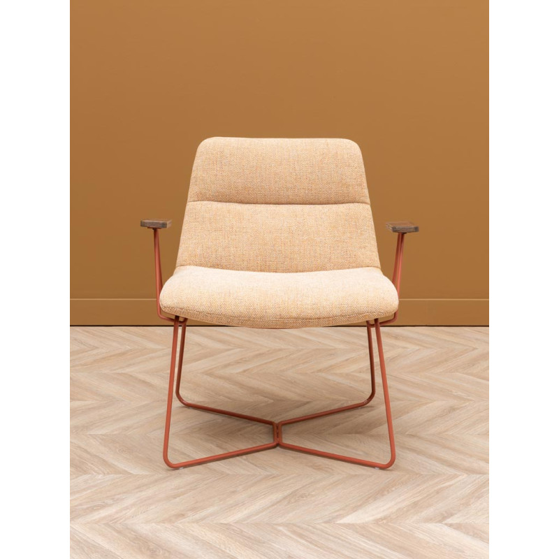 Fauteuil lounge beige accoudoirs bois Stiléo  - 4