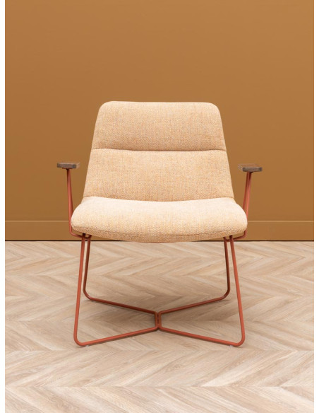 Fauteuil lounge beige accoudoirs bois Stiléo  - 4