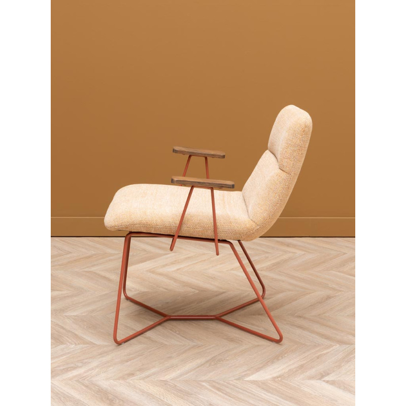 Fauteuil lounge beige accoudoirs bois Stiléo  - 5