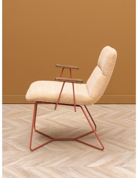 Fauteuil lounge beige accoudoirs bois Stiléo  - 5
