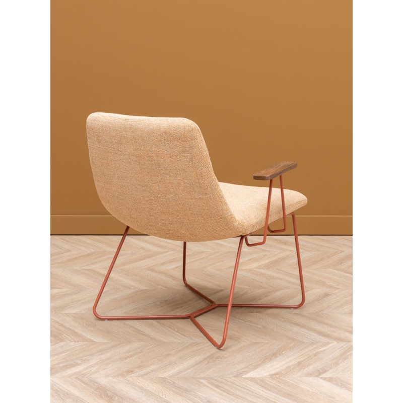 Fauteuil lounge beige accoudoirs bois Stiléo  - 6