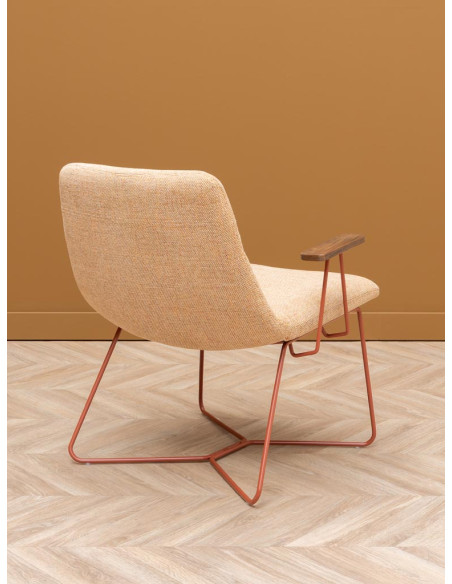 Fauteuil lounge beige accoudoirs bois Stiléo  - 6