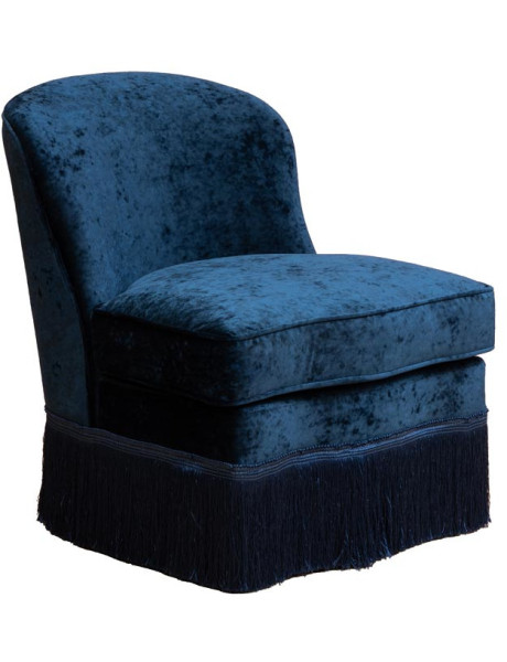 Fauteuil crapaud effet velours bleu nuit à franges Costanza  - 1