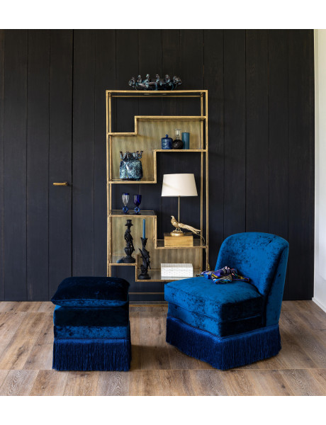 Fauteuil crapaud effet velours bleu nuit à franges Costanza  - 2