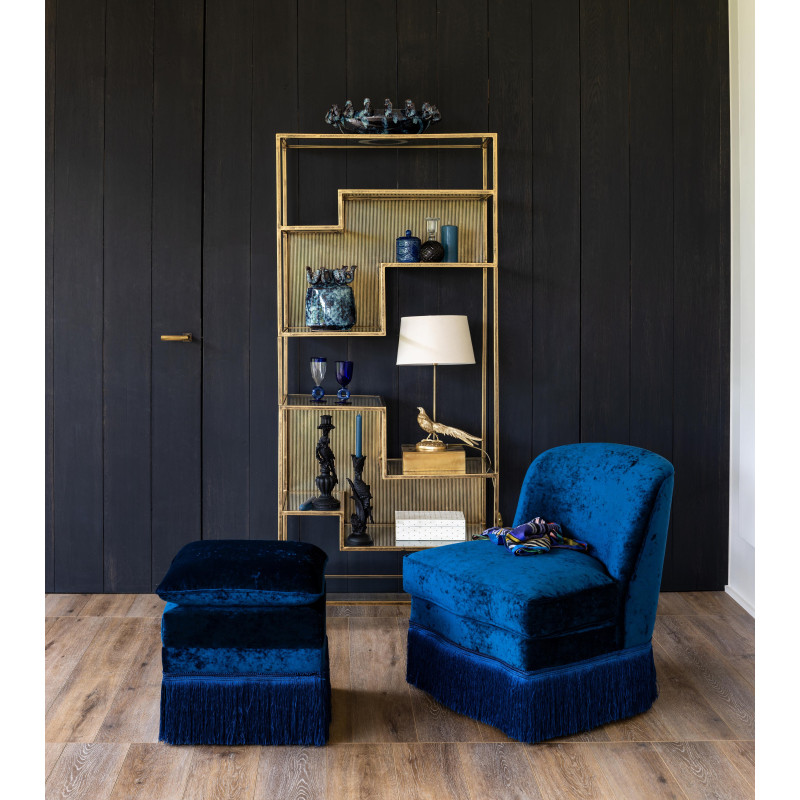 Fauteuil crapaud effet velours bleu nuit à franges Costanza  - 2