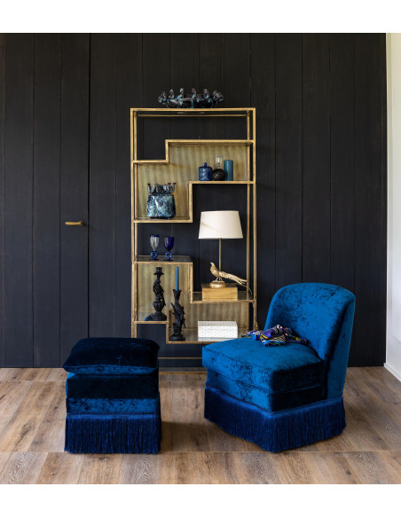 Fauteuil crapaud effet velours bleu nuit à franges Costanza  - 2