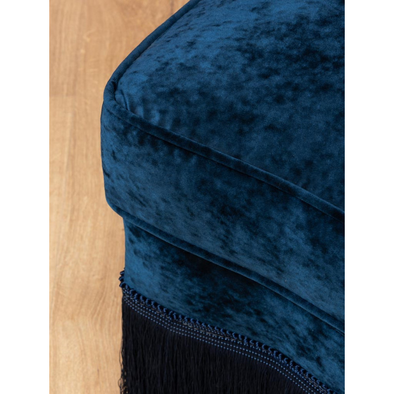 Fauteuil crapaud effet velours bleu nuit à franges Costanza  - 7