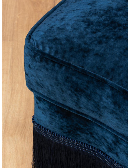 Fauteuil crapaud effet velours bleu nuit à franges Costanza  - 7
