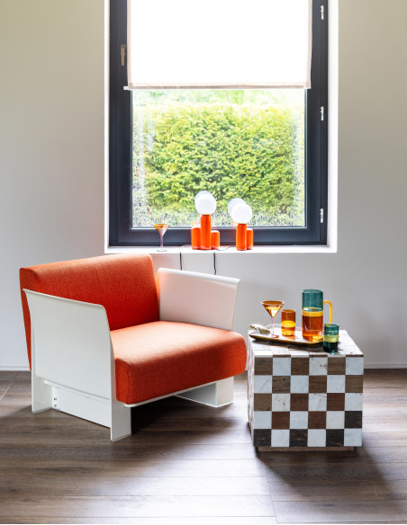 Fauteuil lounge orange et blanc style seventies Moda  - 2