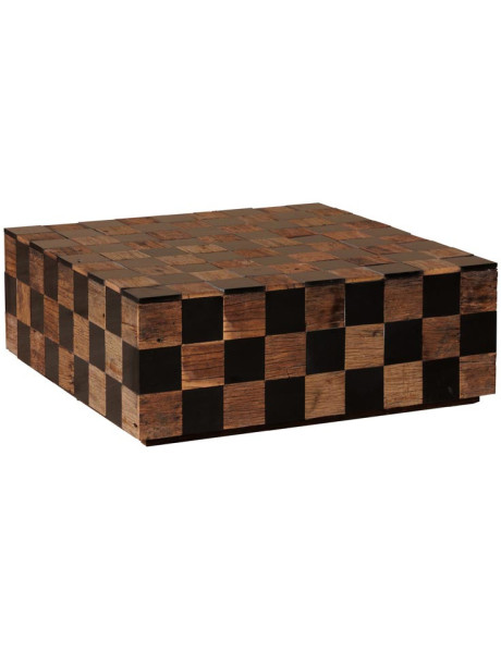 Table basse carrée damier bois recyclé marbre noir 90x90x33 cm Kadrie  - 1