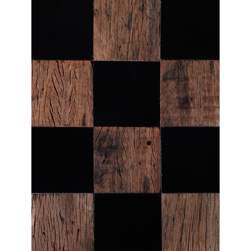Table basse carrée damier bois recyclé marbre noir 90x90x33 cm Kadrie  - 5