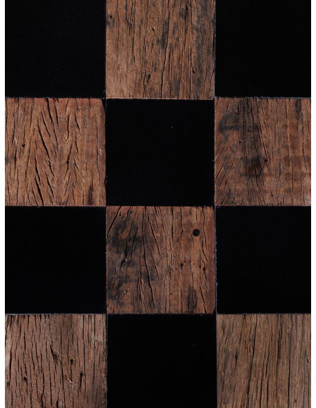 Table basse carrée damier bois recyclé marbre noir 90x90x33 cm Kadrie  - 5