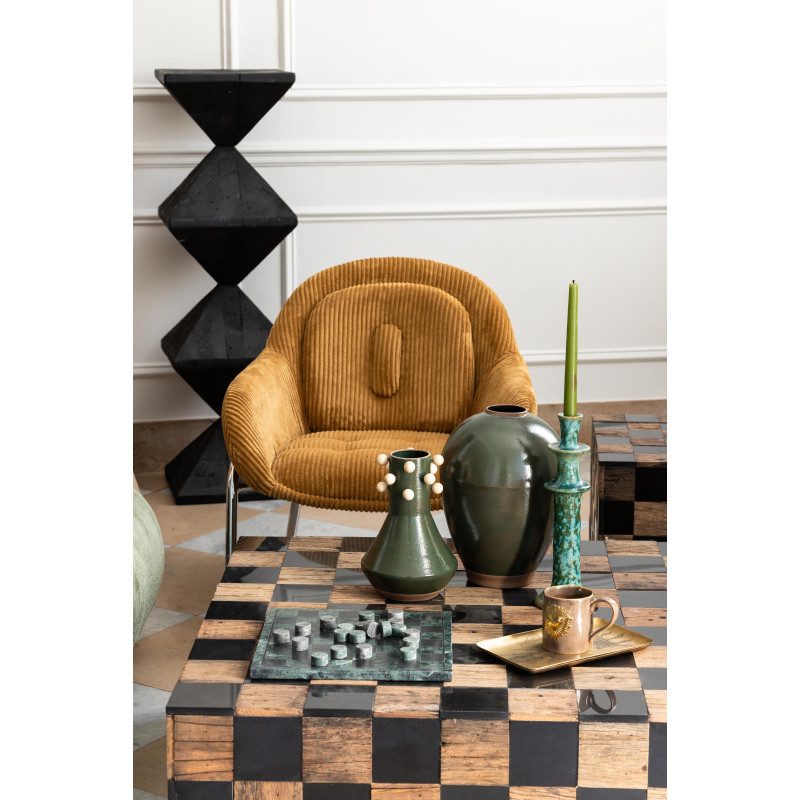 Table basse carrée damier bois recyclé marbre noir 90x90x33 cm Kadrie  - 6