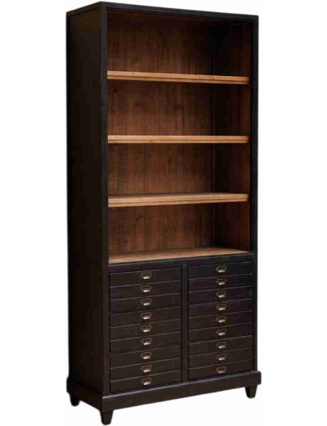 Bibliothèque bois noirci avec 6 tiroirs 100x45x200 cm Voltaire  - 1