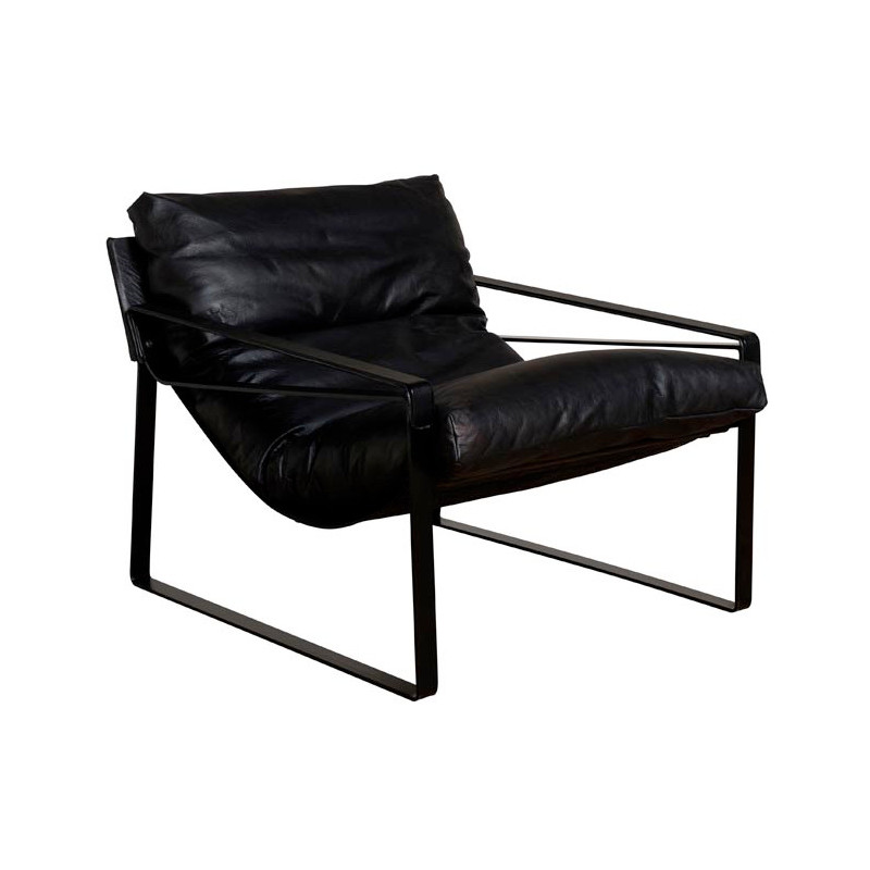 Fauteuil lounge cuir noir et métal 85x79x102 cm Gabor  - 1