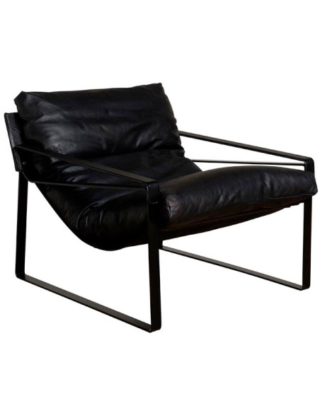 Fauteuil lounge cuir noir et métal 85x79x102 cm Gabor  - 1