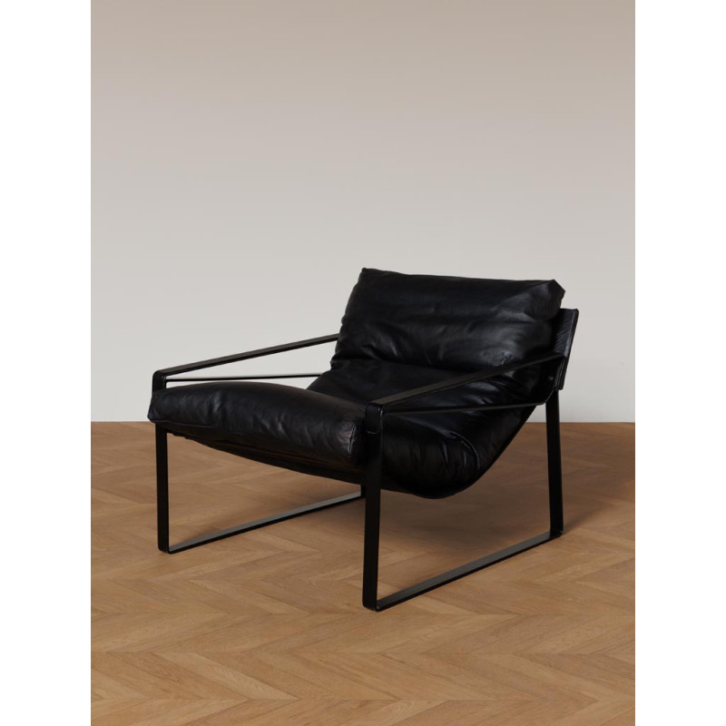Fauteuil lounge cuir noir et métal 85x79x102 cm Gabor  - 3