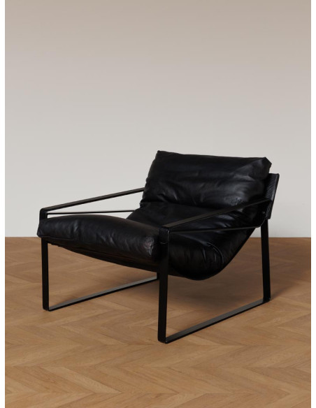 Fauteuil lounge cuir noir et métal 85x79x102 cm Gabor  - 3