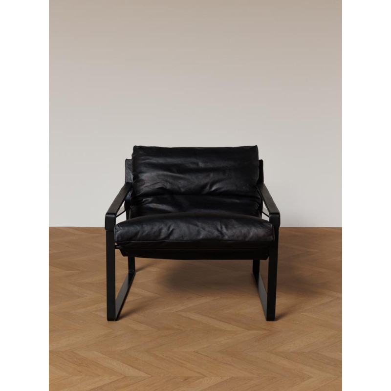 Fauteuil lounge cuir noir et métal 85x79x102 cm Gabor  - 4