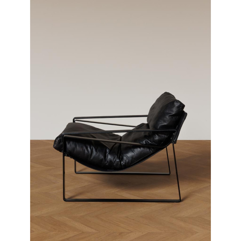 Fauteuil lounge cuir noir et métal 85x79x102 cm Gabor  - 5