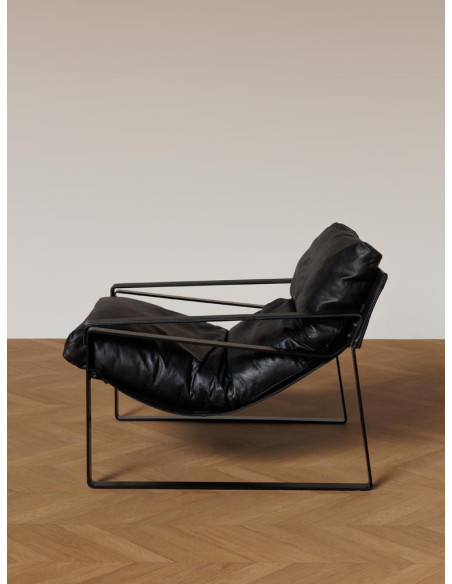 Fauteuil lounge cuir noir et métal 85x79x102 cm Gabor  - 5