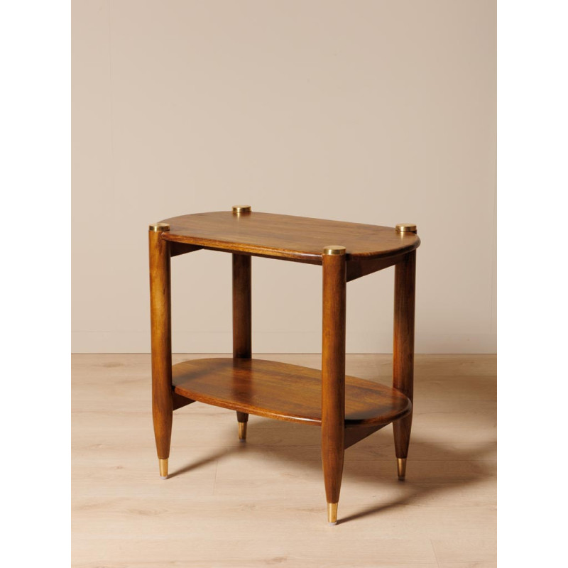 Table d’appoint double plateau manguier et laiton 66x38x61 cm Elanza  - 2