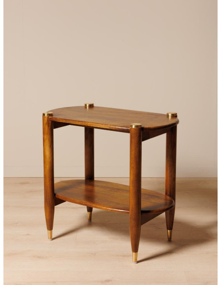 Table d’appoint double plateau manguier et laiton 66x38x61 cm Elanza  - 2