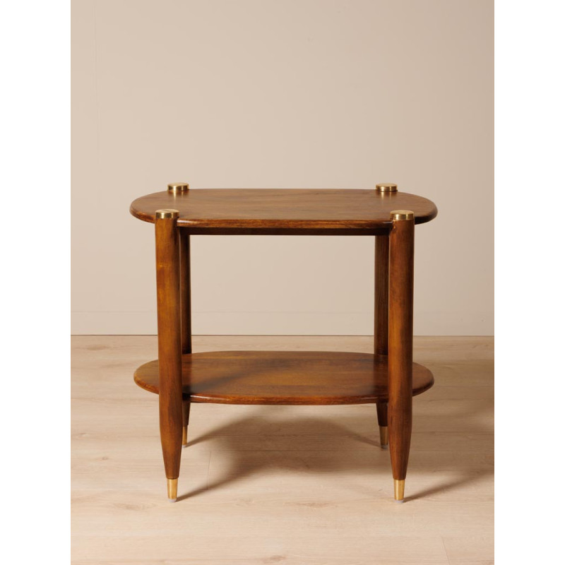 Table d’appoint double plateau manguier et laiton 66x38x61 cm Elanza  - 3