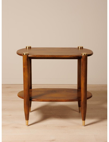 Table d’appoint double plateau manguier et laiton 66x38x61 cm Elanza  - 3