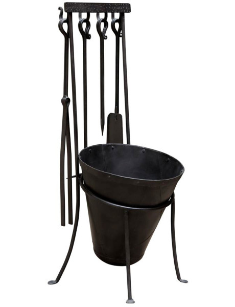 Serviteur de cheminée porte-bûches en fer noir 35x32x88 cm Cluny  - 1