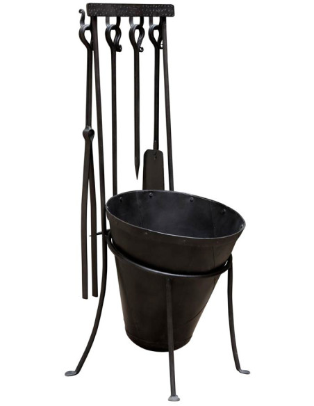 Serviteur de cheminée porte-bûches en fer noir 35x32x88 cm Cluny  - 1