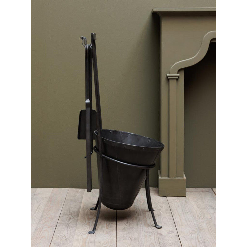 Serviteur de cheminée porte-bûches en fer noir 35x32x88 cm Cluny  - 2