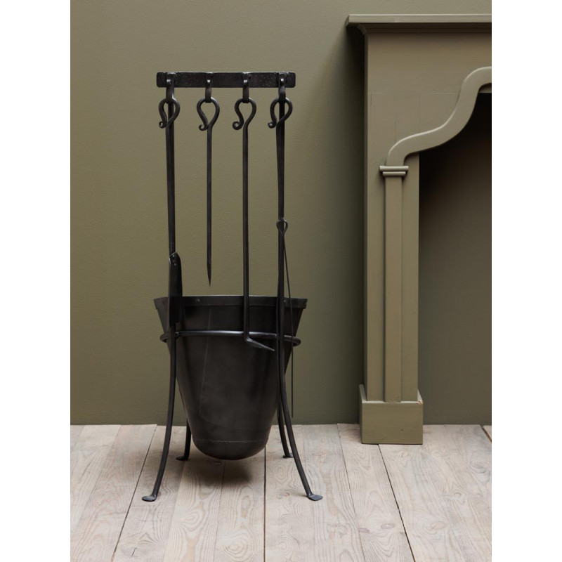 Serviteur de cheminée porte-bûches en fer noir 35x32x88 cm Cluny  - 4