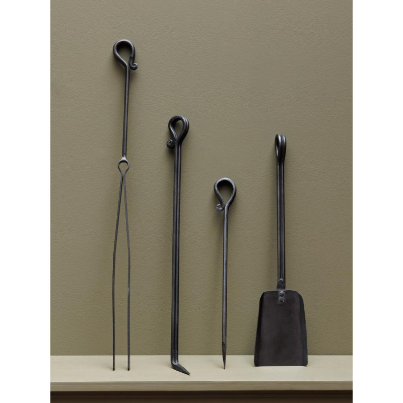 Serviteur de cheminée porte-bûches en fer noir 35x32x88 cm Cluny  - 5