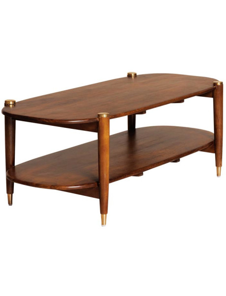 Table basse ovale en manguier et laiton doré 130x56x45 cm Elanza  - 1
