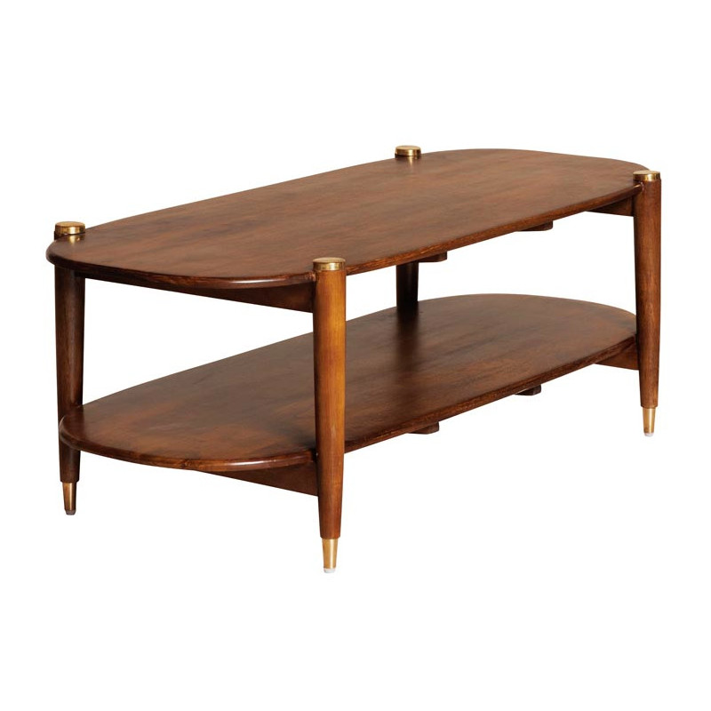 Table basse ovale en manguier et laiton doré 130x56x45 cm Elanza  - 1