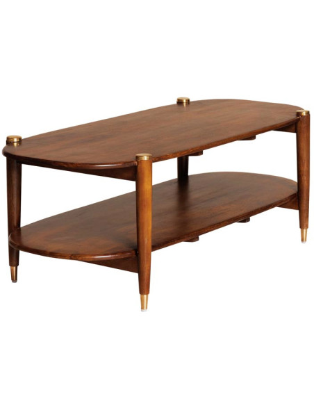 Table basse ovale en manguier et laiton doré 130x56x45 cm Elanza  - 1