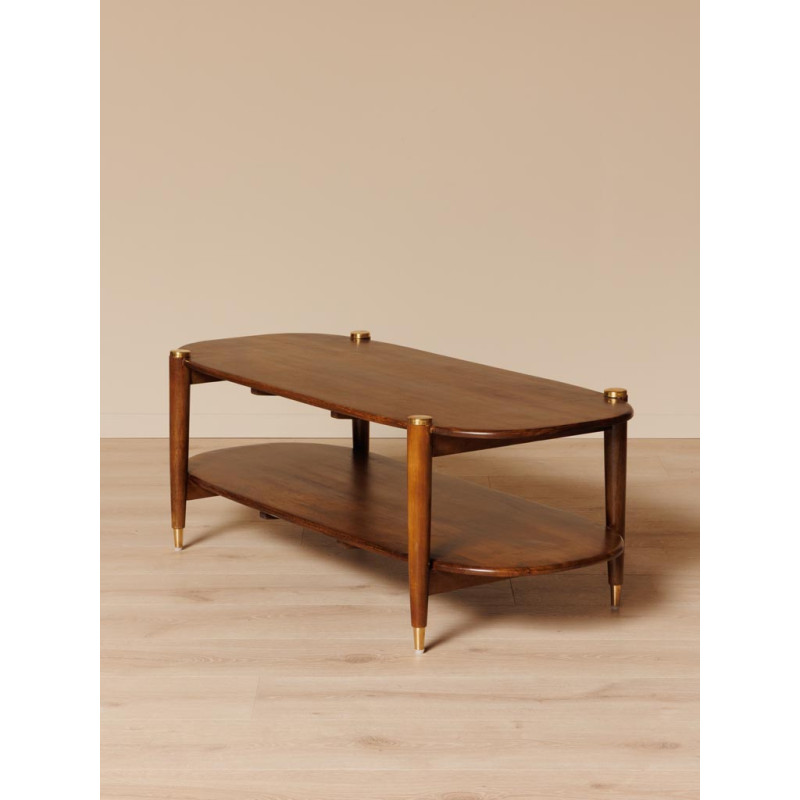 Table basse ovale en manguier et laiton doré 130x56x45 cm Elanza  - 3