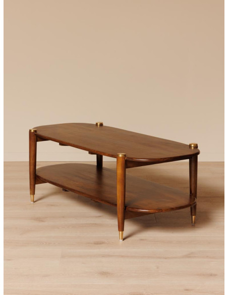 Table basse ovale en manguier et laiton doré 130x56x45 cm Elanza  - 3