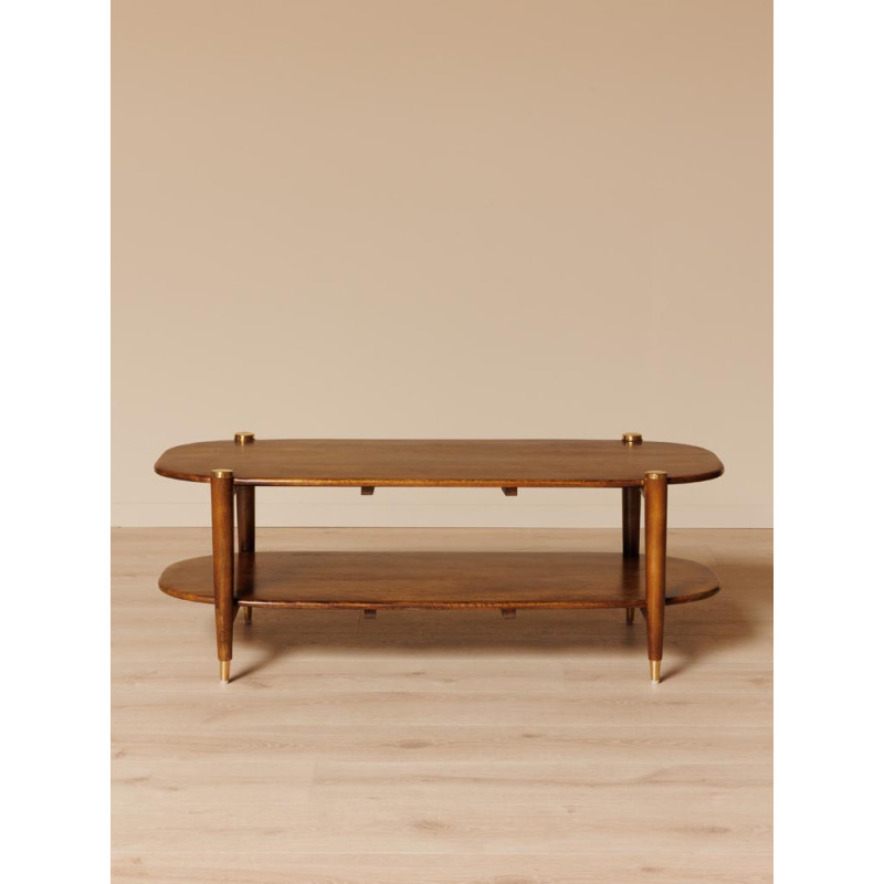 Table basse ovale en manguier et laiton doré 130x56x45 cm Elanza  - 4