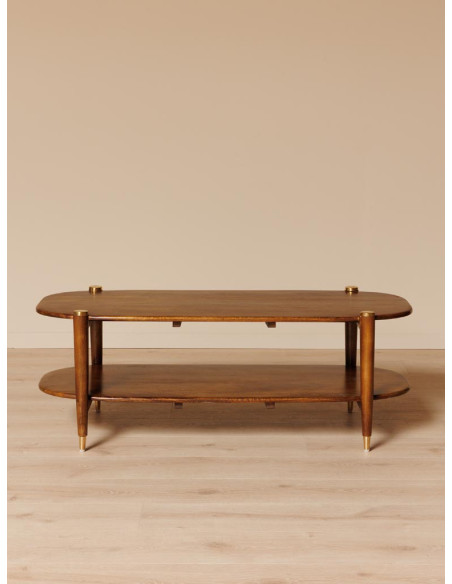 Table basse ovale en manguier et laiton doré 130x56x45 cm Elanza  - 4